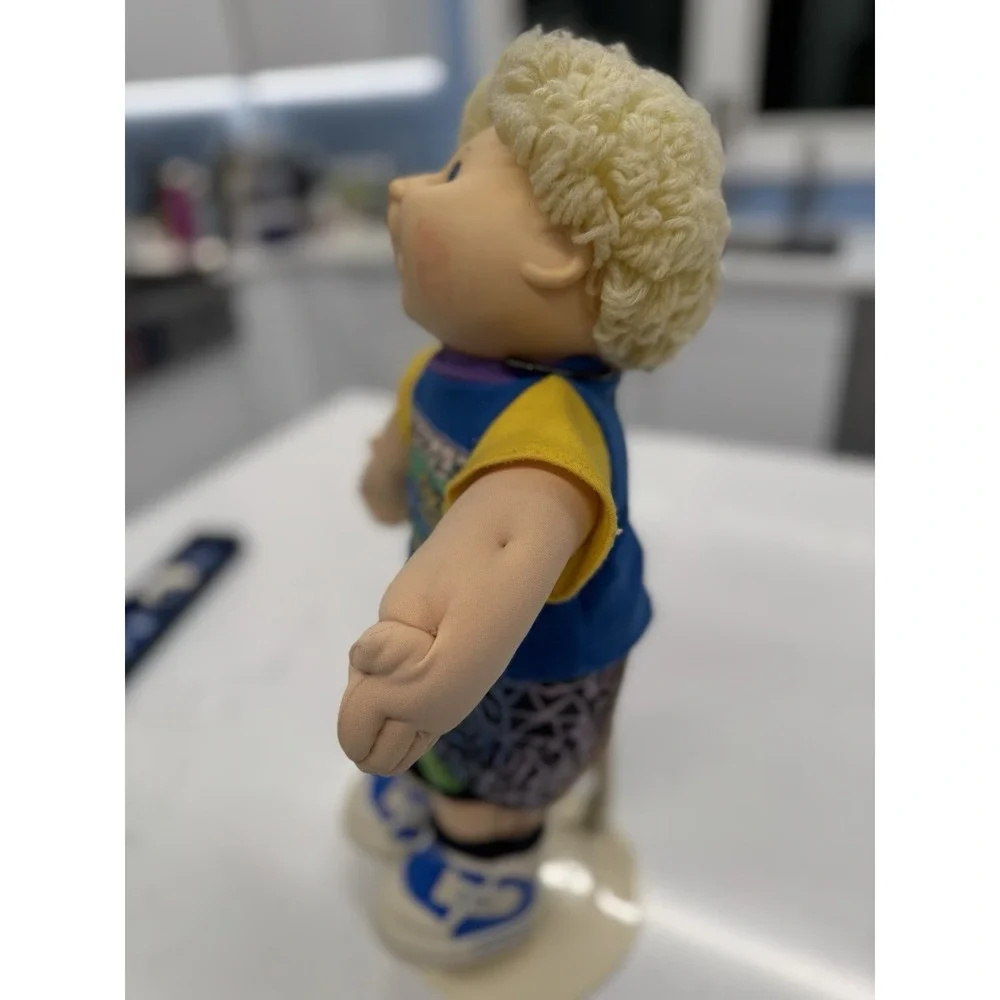 Vintage Cabbage Patch Kids Boy Doll Blonde Yarn Hair Skateboard Shirt 90s Retro